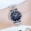 Montre GEDI pour femme en acier argenté avec cadran gris marbré et chiffres romains - Boîtier Argent Brillant Cadran Noir