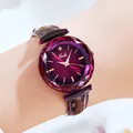 Gedi stilvolle Damen Quarzuhr mit lila Verlaufszifferblatt und passendem Lederarmband - Lila Gehäuse Lila Zifferblatt Lila Armband