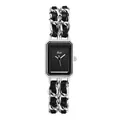 Gedi luxury women quartz watch with black rectangular dial and silver woven chain strap - White Black Case Black Dial White Strap