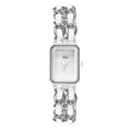 Gedi silver square watch with white leather chain strap and minimalist dial - White Case White Pearl Dial White Strap