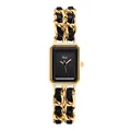 Orologio al quarzo quadrato Gedi con cinturino a catena dorata e pelle nera - Cassa Oro Nero Quadrante Nero Cinturino Oro