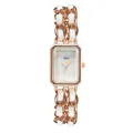 Elegant rose gold and white woven chain quartz watch with rectangular case for women - Rose White Case White Pearl Dial Rose Strap