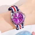Orologio GEDI da donna al quarzo con quadrante viola e cinturino NATO tricolore - Cassa Argentata Placca Viola Cinturino Tricolore