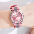 Orologio al quarzo da donna con quadrante rosa, cassa argento e cinturino in nylon rosa - Rosa (Cassa Argento Quadrante Rosa Cinturino Rosa Grigio)