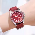 Orologio al quarzo GEDI con cinturino in nylon rosso e quadrante spazzolato al polso - Guscio Argentato Disco Rosso Fascia Marrone E Rossa