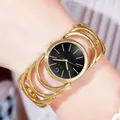 Elegante orologio a bracciale dorato da donna con quadrante nero e cinturino in metallo - Cassa Oro Quadrante Nero