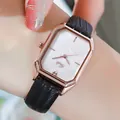 Fashionable square rose gold watch with white dial and black crocodile leather strap - Rose Gold Case White Dial Black Strap