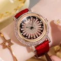 Luxury Gedi quartz watch with red leather strap and diamond-set rose gold dial - Rose Gold Case Red Strap