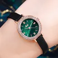 Gedi women's rose gold watch with green malachite dial and black leather strap - Rose Gold Case Green Dial Black Strap