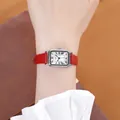 GEDI vintage square silver watch with red crocodile pattern leather strap for women - Silver Case White Dial Red Strap