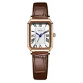 Retro rectangular rose gold quartz watch with white Roman dial and brown leather strap - Rose Gold Case White Dial Coffee Strap