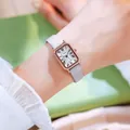 Vintage rectangular women's watch with rose gold case and white crocodile leather strap - Rose Gold Case White Dial Grey Strap
