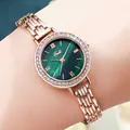 Gedi luxury rose gold watch with malachite green dial and sparkling crystals on wrist - Rose Gold Case Green Dial Rose Gold Strap