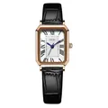Elegant GEDI women's quartz watch with rectangular rose gold case and black leather strap - Rose Gold Case White Dial Black Strap