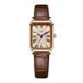 GEDI vintage rectangular watch with rose gold case and dark brown leather strap - Rose Gold Case Rose Dial Coffee Strap