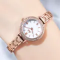 Gedi rose gold ladies fashion quartz watch with diamond bezel and link bracelet - Rose Gold Case White Dial Rose Gold Strap