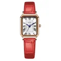 Retro rectangular watch with rose gold case, white dial and red leather crocodile strap - Rose Gold Case White Dial Red Strap