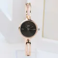 Elegant rose gold minimalist watch with a round black sunray dial and slim chain band - Rose Gold Case Black Dial