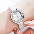 Montre GEDI élégante pour femme avec cadran carré argenté et bracelet en cuir blanc - Boîtier Argent Cadran Blanc Bracelet Blanc