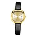 Montre GEDI dorée minimaliste pour femme avec un bracelet en cuir noir élégant - Boîtier Doré Cadran Doré Bracelet Noir