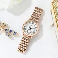 Elegante reloj de acero inoxidable oro rosa con esfera blanca romana y fecha mostrada - Esfera Blanca