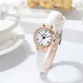 Orologio al quarzo retrò con cinturino in pelle bianca e piccolo quadrante oro rosa - Bianco
