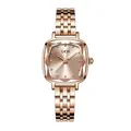 Women's rose gold square watch with a geometric cut glass face and metal chain strap - Rose Gold IP Case Rose Dial Rose Band