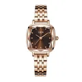 Rose gold square women's watch with coffee sunray dial and faceted glass mirror - Rose Gold Case Coffee Dial Rose Gold Strap