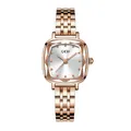 Women's rose gold square quartz watch with silver sunray dial and chain strap - Rose Gold Case White Dial Rose Gold Strap