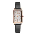 GEDI Vintage Quadrat-Damenuhr mit Roségold-Gehäuse und schwarzem Lederarmband - Roségold Gehäuse Weißes Zifferblatt Graues Armband