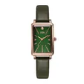 Elegante Vintage Quarz-Damenuhr mit roségoldenem Gehäuse und grünem Lederarmband - Roségold-Gehäuse Grünes Zifferblatt Grünes Armband