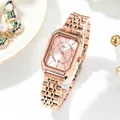 Gedi roségoldene achteckige Quartzuhr mit römischen Ziffern und 5-Glieder-Stahlband - Roségold Gehäuse Rosa Zifferblatt