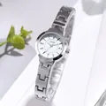 Elegant silver quartz watch for women with crystal markers and metallic steel strap - Silver White Dial Silver Hands