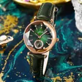 Luxuriöse Damen-Quarzuhr mit dunkelgrünem Zifferblatt und roségoldenem Gehäuse - Schwarzes Armband Dunkelgrünes Zifferblatt