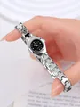 Silver chain link women's watch featuring a black dial and sparkling crystal indices - Silver Case Black Dial