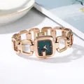 Elegante reloj de pulsera en oro rosa para mujer con esfera cuadrada verde y correa de aleación - Tres Agujas Esfera Verde Correa Oro Rosa