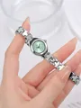 JW small dial women's quartz watch with silver metal strap and mint green face - Silver Case Green Dial Silver Bracelet
