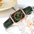 Elegante roségoldene Quarzuhr mit grünem Zifferblatt und Lederarmband für Damen - Roségold Gehäuse Grünes Zifferblatt Grünes Lederarmband