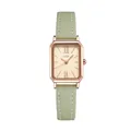 Montre à quartz rectangulaire vintage avec boîtier en or rose et bracelet en cuir vert - Boîtier Or Rose Cadran Or Rose Bracelet en Cuir Vert Clair
