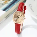 Reloj vintage cuadrado de mujer con correa de cuero rojo y esfera de oro rosa - Correa Roja Esfera Oro Rosa