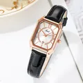 Oktogonale roségoldene Uhr mit schwarzem Lederarmband und Zifferblatt mit Strass - Roségold Gehäuse Weißes Zifferblatt Schwarzes Lederarmband