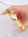 Elegant gold quartz watch for women with rhinestone markers and H-link chain strap - Gold Case White Dial