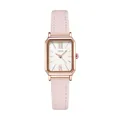 Montre à quartz rectangulaire or rose pour femme avec bracelet en cuir rose et cadran blanc - Boîtier Or Rose Cadran Blanc Bracelet en Cuir Rose Clair