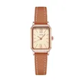 Montre à quartz rectangulaire élégante pour femme avec boîtier or rose et bracelet brun - Boîtier Or Rose Cadran Or Rose Bracelet en Cuir Café Clair