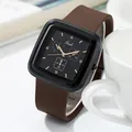 Quadratische Quarzuhr mit Roségold-Indizes und braunem Armband im Lifestyle-Stil - Schwarzes Gehäuse Schwarzes Zifferblatt Braunes Armband