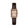 Women's vintage rectangular watch with rose gold case and brown leather strap - Coffee Strap