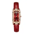 Montre GEDI pour femme avec boîtier rectangulaire or rose serti et bracelet en cuir rouge - Bracelet Rouge Cadran Rouge