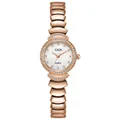 Reloj Gedi de cuarzo oro rosa con bisel de pedrería y brazalete de eslabones único - Esfera Blanca