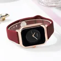 Square quartz watch with rose gold case, black dial and wine red silicone strap - Rose Gold Case Black Dial Red Strap