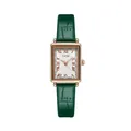 Vintage women's rectangular watch with rose gold case and green embossed leather strap - Green Strap